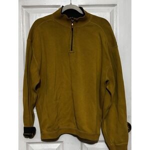 Tommy‎ Bahama Yellow  DarkGray Sweater Men's L 1/4 Zip Pullover Cotton